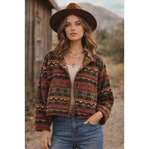 Vintage AGAPO Southwestern Aztec Woven Cotton Jacket Button Front M